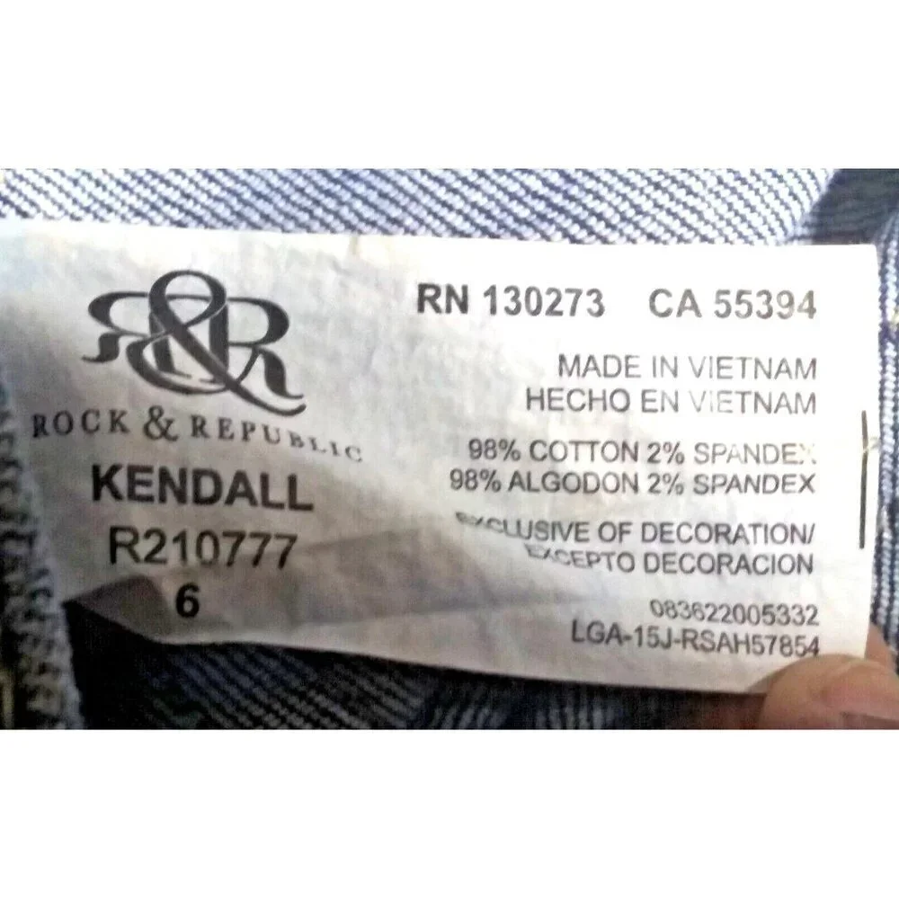 Rock & Republic Kendall Capri Jeans Sz 6 Blue Stretch Denim 32X27 embroidered EC
